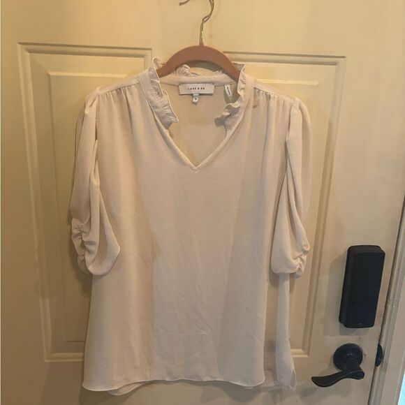 Anthropologie Lark & Ro White Blouse with Ruffle Detail - Picture 2 of 5